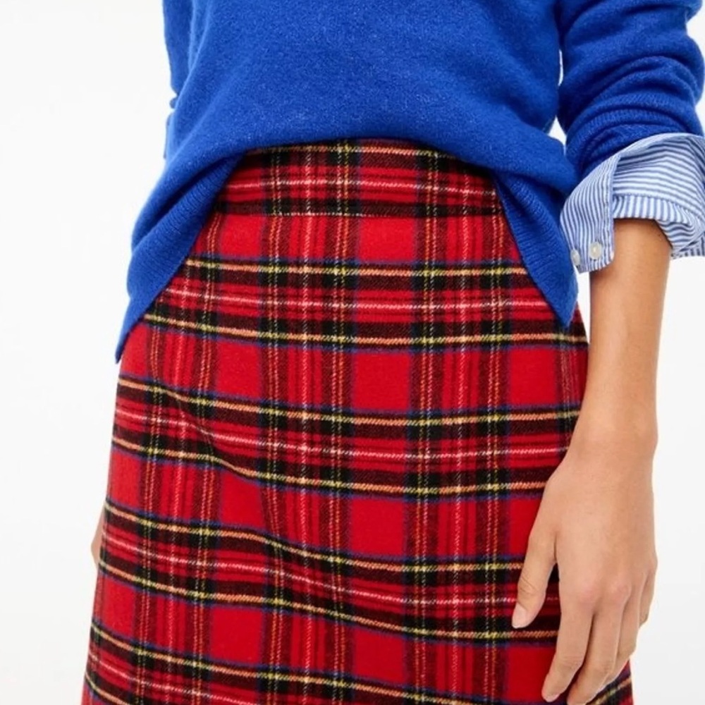 NWT J Crew Wool-Blend A-Line Mini Skirt Red Holiday Tartan Plaid | Size 14